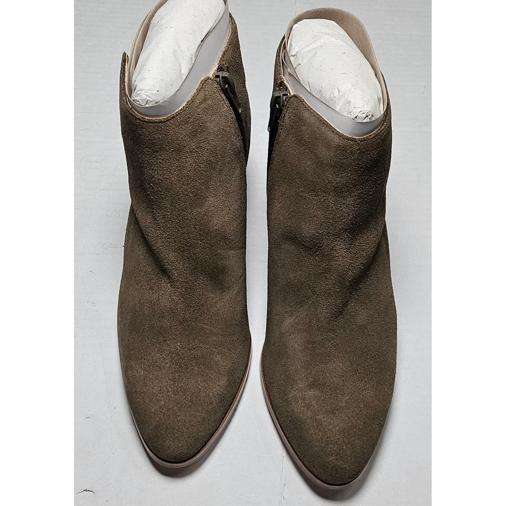 Sole‎ Society River Army Cow Suede Ankle Booties Side Zip Block Heel Womens 6.5M